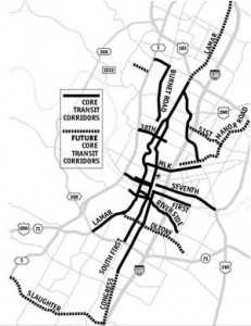 Core Transit Corridors map from 2007 Austin Chronicle